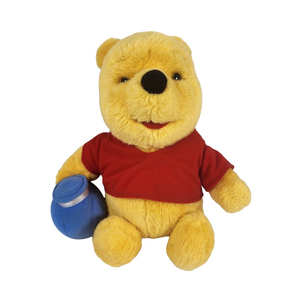 Disney Winnie the Pooh Plush Stuffed Animal with Blue Honey Pot 12 Inch‎ Yellow